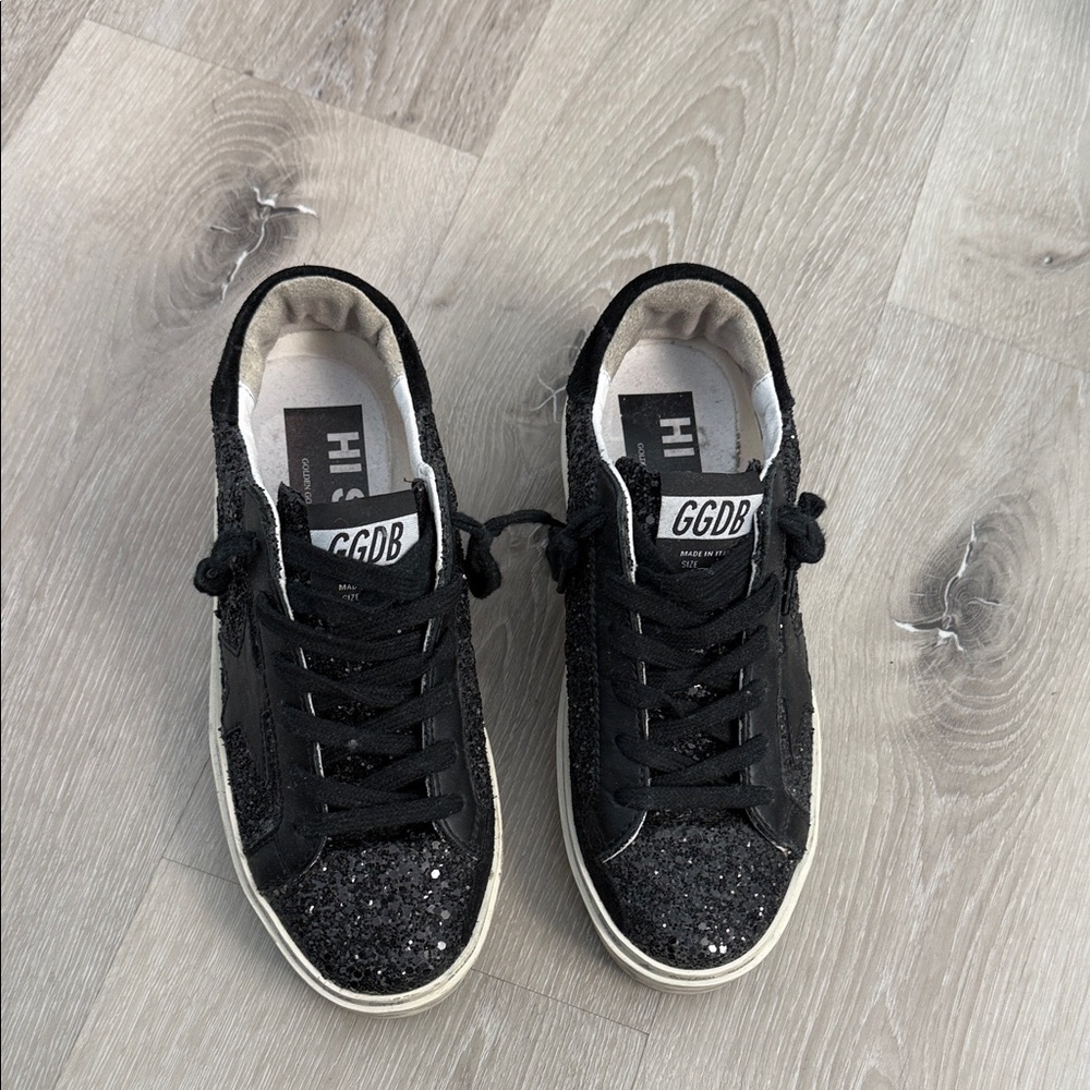 Golden Goose Black Glitter Hi Star Sneakers
